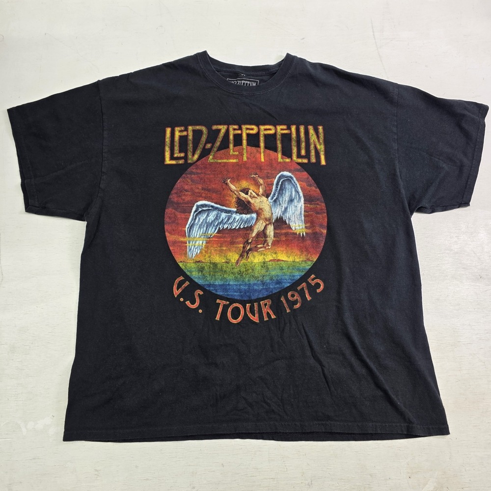 Led Zeppelin T-Shirt US Tour 1975‎ Graphic Reprint Black Short Sleeve Adult 2XL
